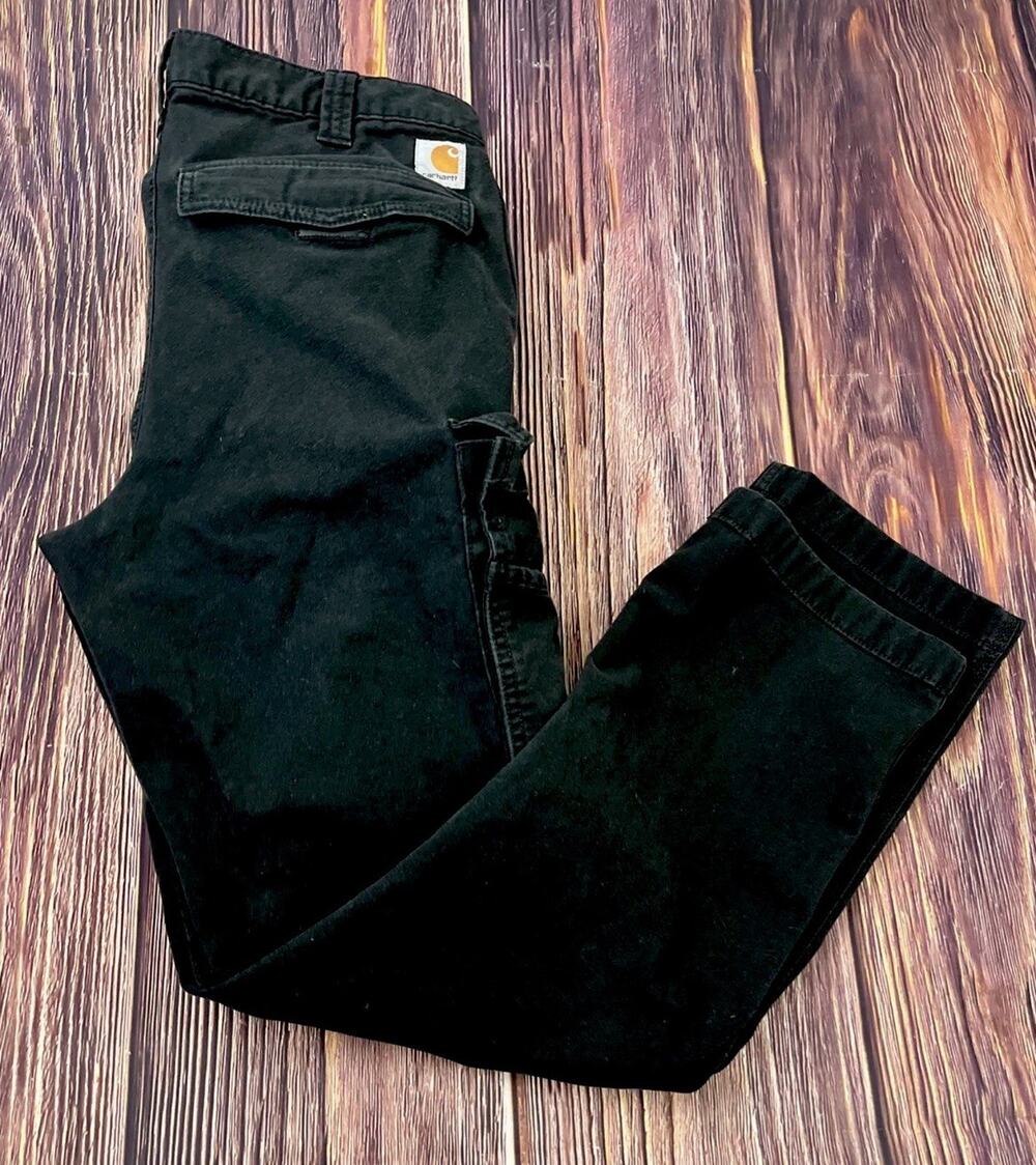 Carhartt Pants Black Relaxed Fit Cargo Pocket Rugged Flex Workwear Mens 32x32